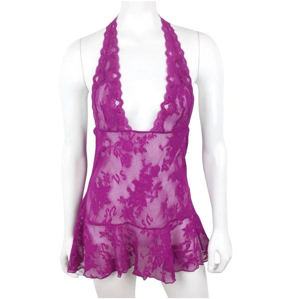 Victoria's Secret Floral Lace Plunge Lingerie Women Extra Small Purple